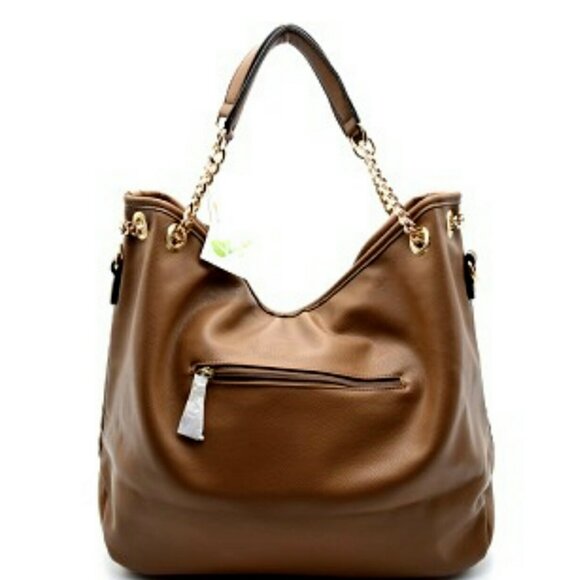 Le Miel TAN Woven Pattern Gold Medallion Shoulder Handbag - Picture 5 of 6